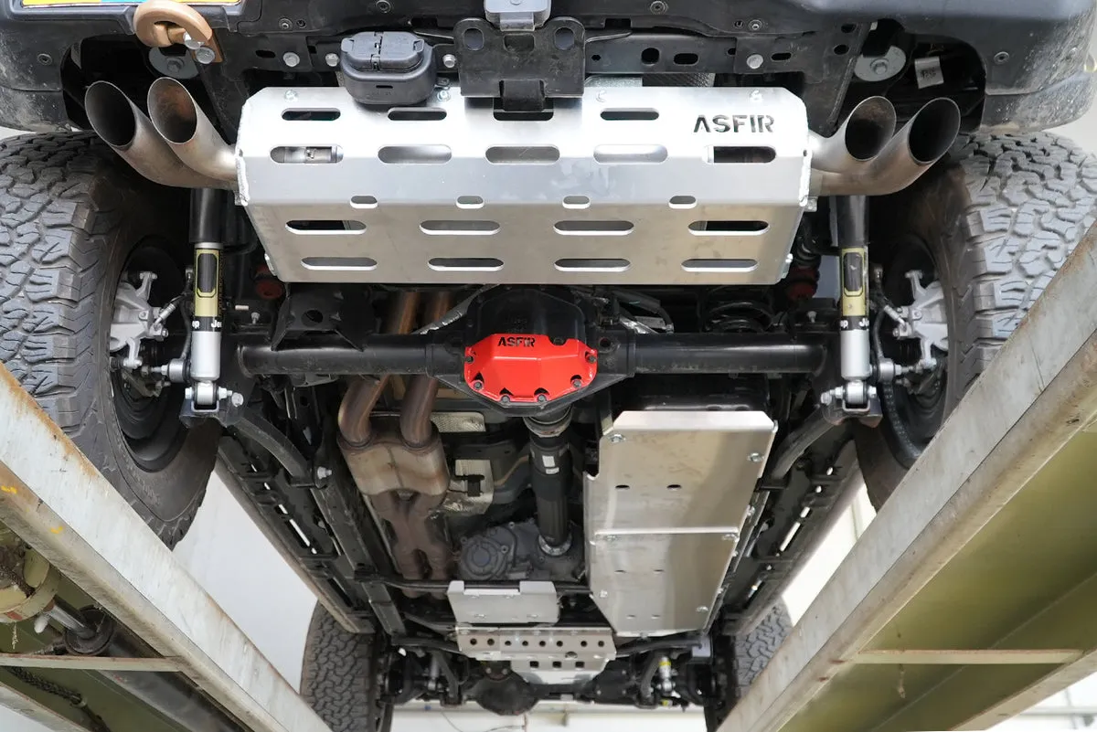 Full ASFIR skid plate kit installed under a Nissan truck